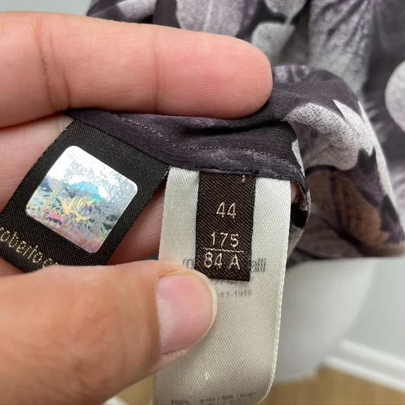 Roberto Cavalli Silk Chiffon Blouse Top Womens 44 Large Purple Floral Coquette